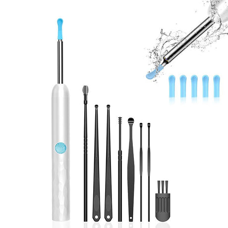 8-Piece Smart Visual Ear Cleaner, 1080P HD AI Warning, IP67 Waterproof Silicone Soft Tip, Safe and Comfortable Comfortable(black)