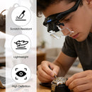 Head-mounted rechargeable magnifier, high-definition lenses with LED lighting, dual wearing modes for flexible switching, full-dimensional adjustment for precision work, lightweight, scratch-resistant, and durable, long battery life supporting repair and