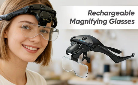 Head-mounted rechargeable magnifier, high-definition lenses with LED lighting, dual wearing modes for flexible switching, full-dimensional adjustment for precision work, lightweight, scratch-resistant, and durable, long battery life supporting repair and