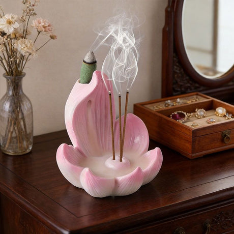 One lotus-shaped incense cone, a multifunctional home decoration piece, suitable for yoga and meditation.(PINK)
