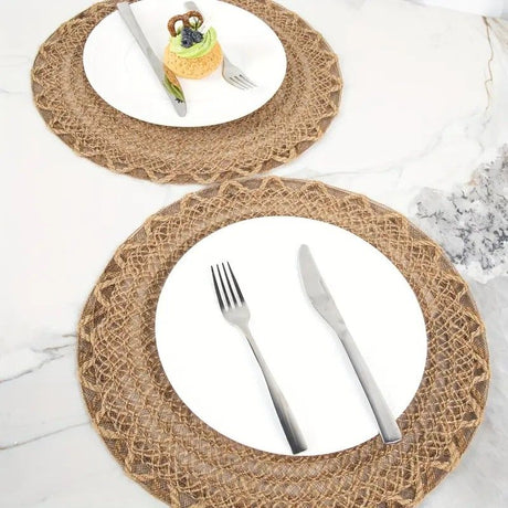 4pcs Nordic Style Round Table Mat, Exquisite Openwork Weave, Polyester Hemp-Like Texture, 38cm Dining Mat, Heat-Resistant and Easy to Care For