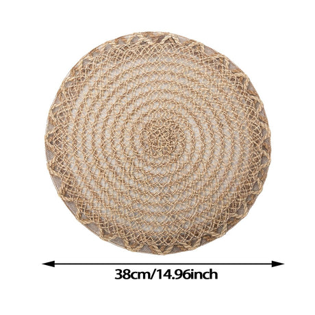4pcs Nordic Style Round Table Mat, Exquisite Openwork Weave, Polyester Hemp-Like Texture, 38cm Dining Mat, Heat-Resistant and Easy to Care For