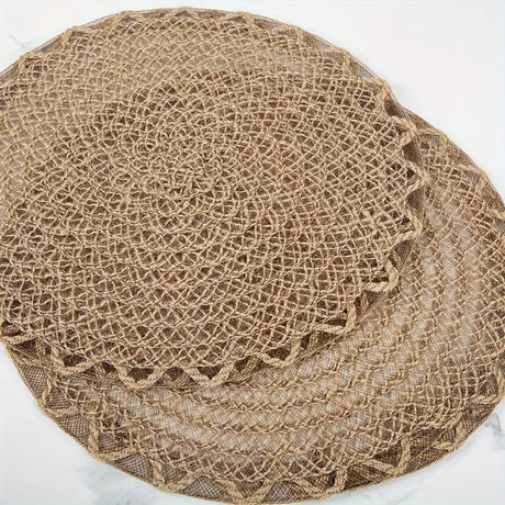 4pcs Nordic Style Round Table Mat, Exquisite Openwork Weave, Polyester Hemp-Like Texture, 38cm Dining Mat, Heat-Resistant and Easy to Care For