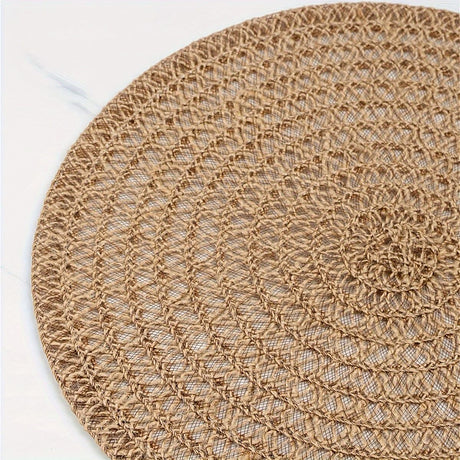 4pcs Nordic Style Round Table Mat, Exquisite Openwork Weave, Polyester Hemp-Like Texture, 38cm Dining Mat, Heat-Resistant and Easy to Care For