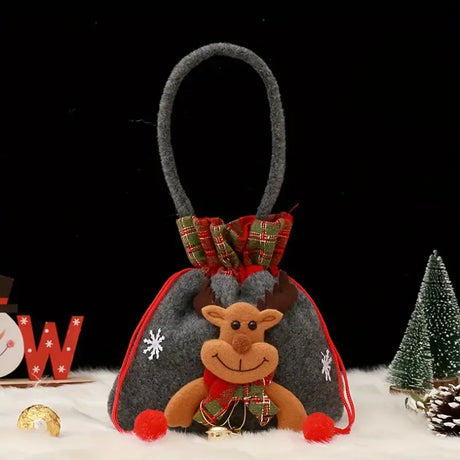 Christmas Plush Bell Bags 3-Pack: Snowman, Reindeer & Santa, Filled with Joy and Surprise