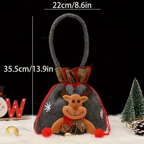 Christmas Plush Bell Bags 3-Pack: Snowman, Reindeer & Santa, Filled with Joy and Surprise