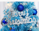 45cm Blue Mini Christmas Tree Set | Includes Star Topper, Letter Sign, Ornament Balls & Snowflake Decorations, Fresh & Dreamy Desktop Holiday Décor (No Lights Version)