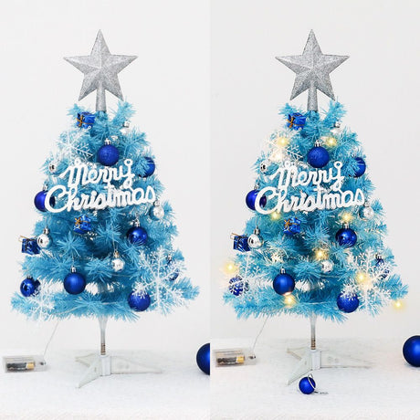 60cm Blue Mini Christmas Tree Set | Includes Star Topper, Letter Sign, Ornament Balls & Snowflake Decorations, Fresh & Dreamy Desktop Holiday Décor (No Lights Version)