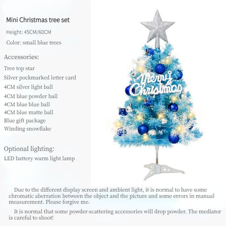 60cm Blue Mini Christmas Tree Set | Includes Star Topper, Letter Sign, Ornament Balls & Snowflake Decorations, Fresh & Dreamy Desktop Holiday Décor (No Lights Version)
