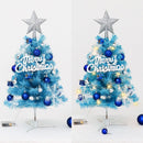 60cm Blue Mini Christmas Tree Set | Includes Star Topper, Letter Sign, Ornament Balls & Snowflake Decorations, Fresh & Dreamy Desktop Holiday Décor (Lighted Version: LED Battery Warm Light Lamp)