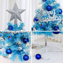 60cm Blue Mini Christmas Tree Set | Includes Star Topper, Letter Sign, Ornament Balls & Snowflake Decorations, Fresh & Dreamy Desktop Holiday Décor (Lighted Version: LED Battery Warm Light Lamp)