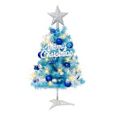 60cm Blue Mini Christmas Tree Set | Includes Star Topper, Letter Sign, Ornament Balls & Snowflake Decorations, Fresh & Dreamy Desktop Holiday Décor (Lighted Version: LED Battery Warm Light Lamp)
