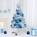 60cm Blue Mini Christmas Tree Set | Includes Star Topper, Letter Sign, Ornament Balls & Snowflake Decorations, Fresh & Dreamy Desktop Holiday Décor (Lighted Version: LED Battery Warm Light Lamp)
