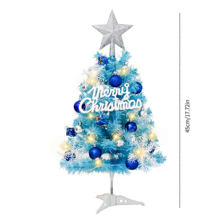 60cm Blue Mini Christmas Tree Set | Includes Star Topper, Letter Sign, Ornament Balls & Snowflake Decorations, Fresh & Dreamy Desktop Holiday Décor (Lighted Version: LED Battery Warm Light Lamp)