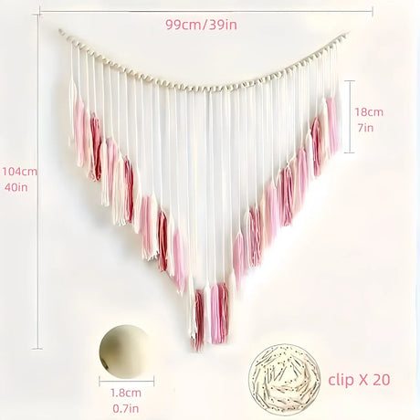 Bohemian Woven Wooden Bead Tassel Photo Wall Hanging: Cotton Handmade Clip-On Tapestry, Warm and Healing Decoration for Bedroom and Living Room