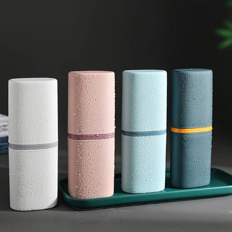 1pc Portable Toothbrush Holder Box, Multi-functional Travel Toothbrush Storage Case, Mouthwash Cup and Toothbrush Container.white