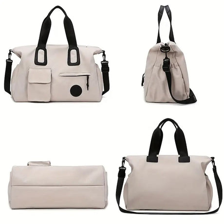 black Large-capacity travel tote bag, lightweight carry-on luggage with shoulder strap, gym bag, portable laptop bag, ideal for short trips, hand-carry style.