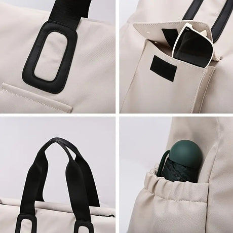 White Large-capacity travel tote bag, lightweight carry-on luggage with shoulder strap, gym bag, portable laptop bag, ideal for short trips, hand-carry style.