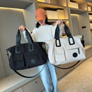 White Large-capacity travel tote bag, lightweight carry-on luggage with shoulder strap, gym bag, portable laptop bag, ideal for short trips, hand-carry style.