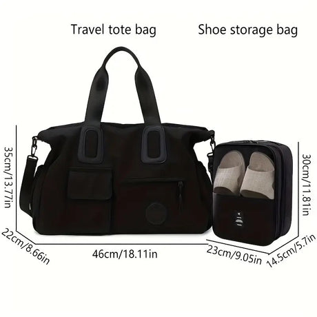 brown Large-capacity travel tote bag, lightweight carry-on luggage with shoulder strap, gym bag, portable laptop bag, ideal for short trips, hand-carry style.