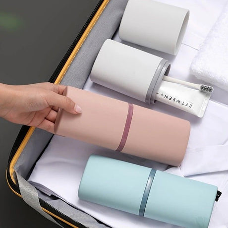 1pc Portable Toothbrush Holder Box, Multi-functional Travel Toothbrush Storage Case, Mouthwash Cup and Toothbrush Container.dark blue