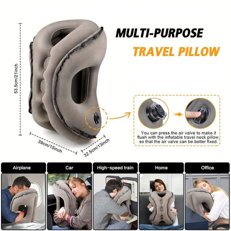 Inflatable Travel Pillow | Multi-Scene Ergonomic Design, 3-Second Inflate/Deflate, Relieves Travel Fatigue.(GREY)