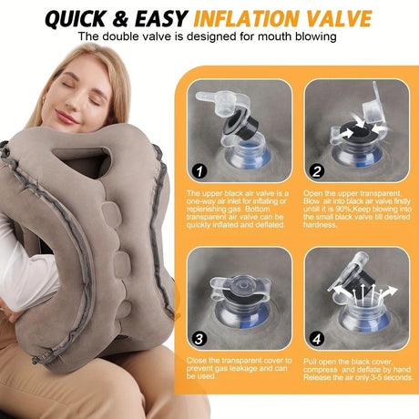 Inflatable Travel Pillow | Multi-Scene Ergonomic Design, 3-Second Inflate/Deflate, Relieves Travel Fatigue.(GREY)