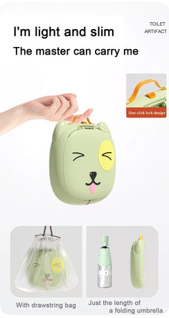 Car Folding Potty, cute cartoon design, folds in seconds for easy carrying, widened seat ring for comfort and stability, suitable for both home and travel.(GREEN)