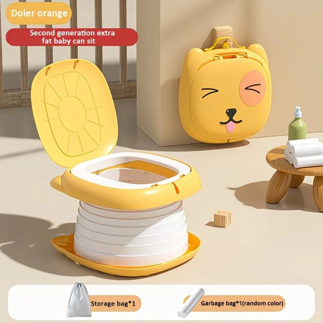 Car Folding Potty, cute cartoon design, folds in seconds for easy carrying, widened seat ring for comfort and stability, suitable for both home and travel.(GREEN)