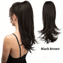 Clip-on Ponytail Hairpiece — Dual-use design, rotate 180° to switch between styles. Made of synthetic fiber, it's easy and quick to wear. Special craftsmanship ensures a natural, realistic look once put on.(BLACK BROWN)