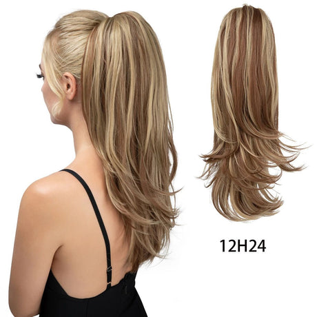 Clip-on Ponytail Hairpiece — Dual-use design, rotate 180° to switch between styles. Made of synthetic fiber, it's easy and quick to wear. Special craftsmanship ensures a natural, realistic look once put on.(BLACK BROWN)