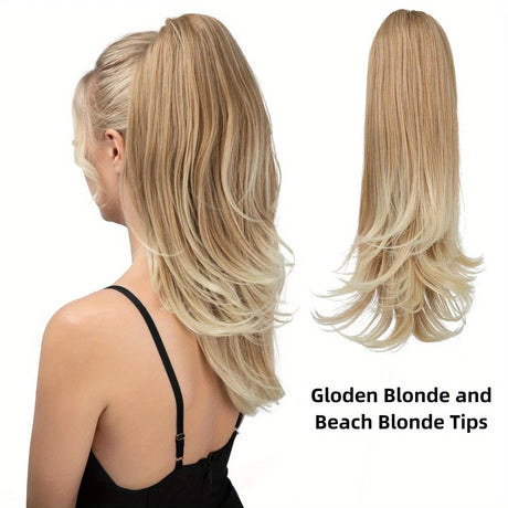 Clip-on Ponytail Hairpiece — Dual-use design, rotate 180° to switch between styles. Made of synthetic fiber, it's easy and quick to wear. Special craftsmanship ensures a natural, realistic look once put on.(colour mixture:12H24)