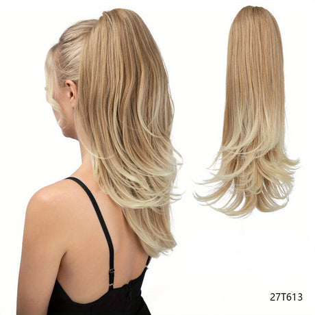 Clip-on Ponytail Hairpiece — Dual-use design, rotate 180° to switch between styles. Made of synthetic fiber, it's easy and quick to wear. Special craftsmanship ensures a natural, realistic look once put on.(colour mixture 27T613)