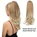 Clip-on Ponytail Hairpiece — Dual-use design, rotate 180° to switch between styles. Made of synthetic fiber, it's easy and quick to wear. Special craftsmanship ensures a natural, realistic look once put on.(colour mixture 27T613)