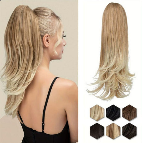 Clip-on Ponytail Hairpiece — Dual-use design, rotate 180° to switch between styles. Made of synthetic fiber, it's easy and quick to wear. Special craftsmanship ensures a natural, realistic look once put on.(colour mixture 27T613)