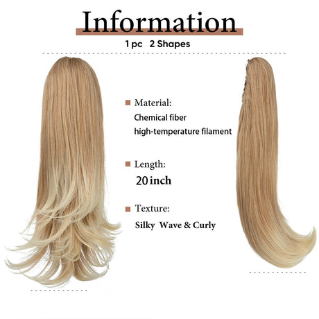 Clip-on Ponytail Hairpiece — Dual-use design, rotate 180° to switch between styles. Made of synthetic fiber, it's easy and quick to wear. Special craftsmanship ensures a natural, realistic look once put on.(colour mixture 27T613)