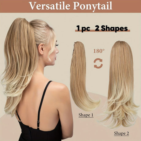 Clip-on Ponytail Hairpiece — Dual-use design, rotate 180° to switch between styles. Made of synthetic fiber, it's easy and quick to wear. Special craftsmanship ensures a natural, realistic look once put on.(colour mixture 27T613)