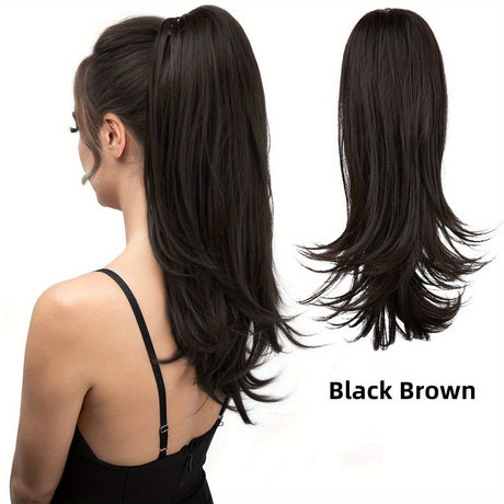 Clip-on Ponytail Hairpiece — Dual-use design, rotate 180° to switch between styles. Made of synthetic fiber, it's easy and quick to wear. Special craftsmanship ensures a natural, realistic look once put on.(colour mixture 27T613)