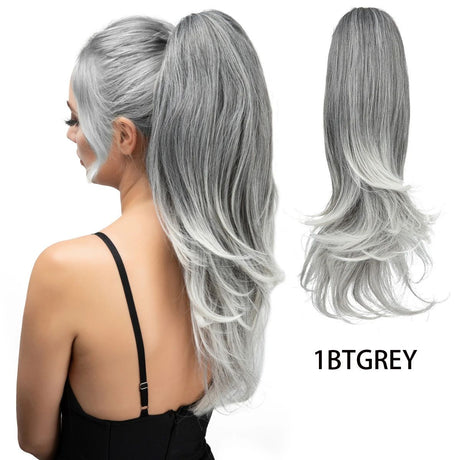 Clip-on Ponytail Hairpiece — Dual-use design, rotate 180° to switch between styles. Made of synthetic fiber, it's easy and quick to wear. Special craftsmanship ensures a natural, realistic look once put on.(colour mixture 27T613)