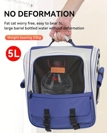 Cat Backpack Carrier - Lightweight, Foldable, Shape-Retaining Travel Bag for Cats and Small Dogs up to 8kg(BLUE)