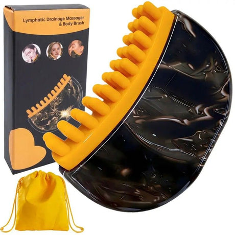Dual-Sided Lymphatic Massage Brush: Silicone Boosts Circulation, Gua Sha Lifts, Wet & Dry Use, Essential Home Sculpting Tool(shallow wooden-grain)