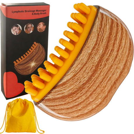 Dual-Sided Lymphatic Massage Brush: Silicone Boosts Circulation, Gua Sha Lifts, Wet & Dry Use, Essential Home Sculpting Tool(Deep wood grain)