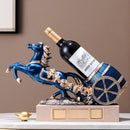 Freestanding Luxury Wine Rack, Stable Partitioned Storage, Hand-Carved "Success at First Attempt" Horse, Housewarming Gift.BLUE