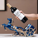 Freestanding Luxury Wine Rack, Stable Partitioned Storage, Hand-Carved "Success at First Attempt" Horse, Housewarming Gift.BLUE