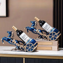 Freestanding Luxury Wine Rack, Stable Partitioned Storage, Hand-Carved "Success at First Attempt" Horse, Housewarming Gift.BLUE