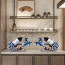 Freestanding Luxury Wine Rack, Stable Partitioned Storage, Hand-Carved "Success at First Attempt" Horse, Housewarming Gift.BLUE
