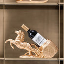 Freestanding Luxury Wine Rack, Stable Partitioned Storage, Hand-Carved "Success at First Attempt" Horse, Housewarming Gift.BLUE