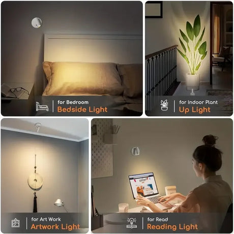 Drill Free Magnetic Charging Spotlight, 2000mAh Long Battery Life Touch Dimming, 350 Degree Rotation Multi Scene, Easily Create Home Ambiance/black