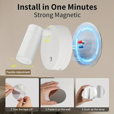 Drill Free Magnetic Charging Spotlight, 2000mAh Long Battery Life Touch Dimming, 350 Degree Rotation Multi Scene, Easily Create Home Ambiance/white