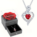 Rose Heart Pendant Necklace, copper-inlaid zirconia with ruby accents, adjustable chain. Symbolizing "I love you," it is a heartfelt jewelry gift for female relatives and friends, perfect for Christmas, Valentine’s Day, birthdays, and other holidays.
